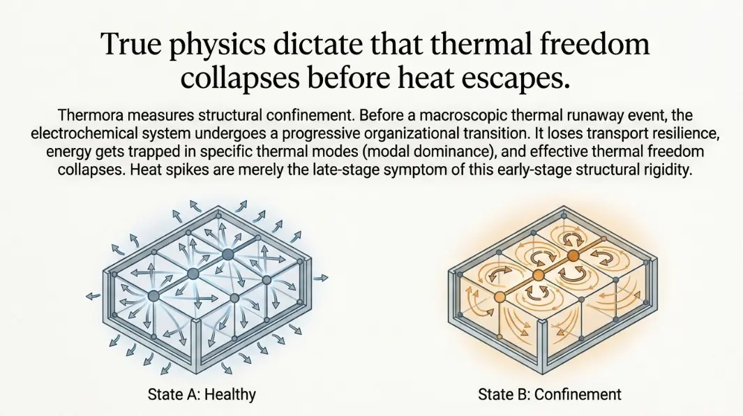 Engineering illustration comparing healthy thermal freedom with structural confinement